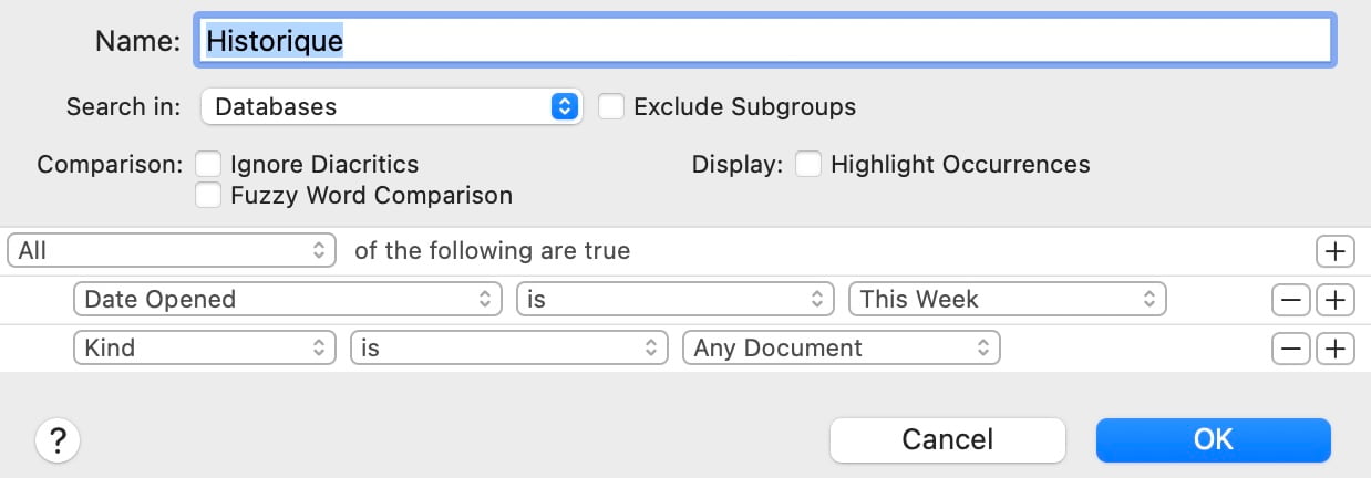 Configure a history per database